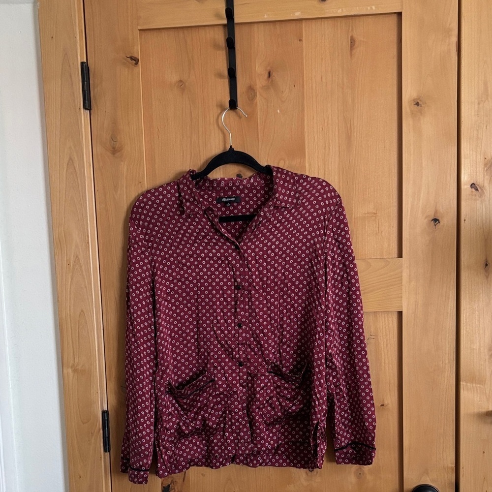 Madewell Burgundy Polka Dot Button Down Shirt